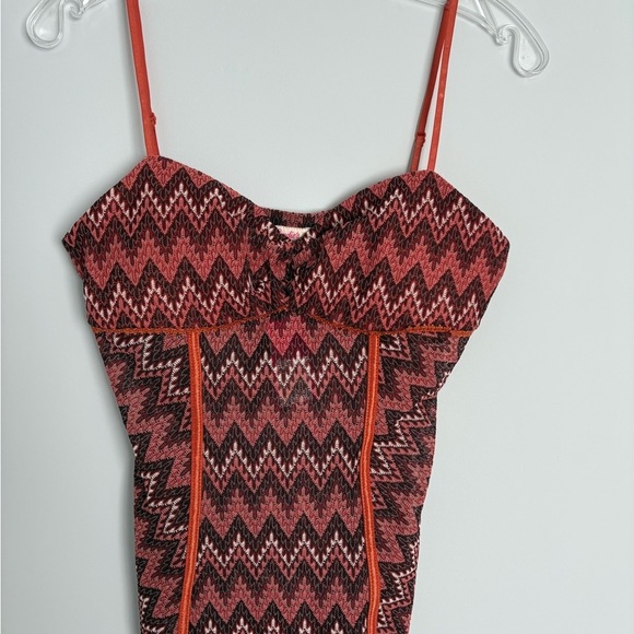 NWT Candie's Camisole Top Large Babydoll Corset Orange Burgundy Chevron - Picture 1 of 9